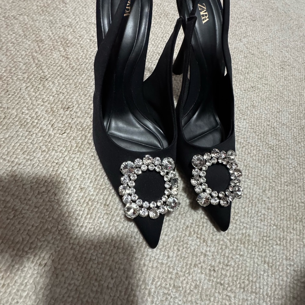 Zara Elegant Black Heels with Sparkling Embellishments